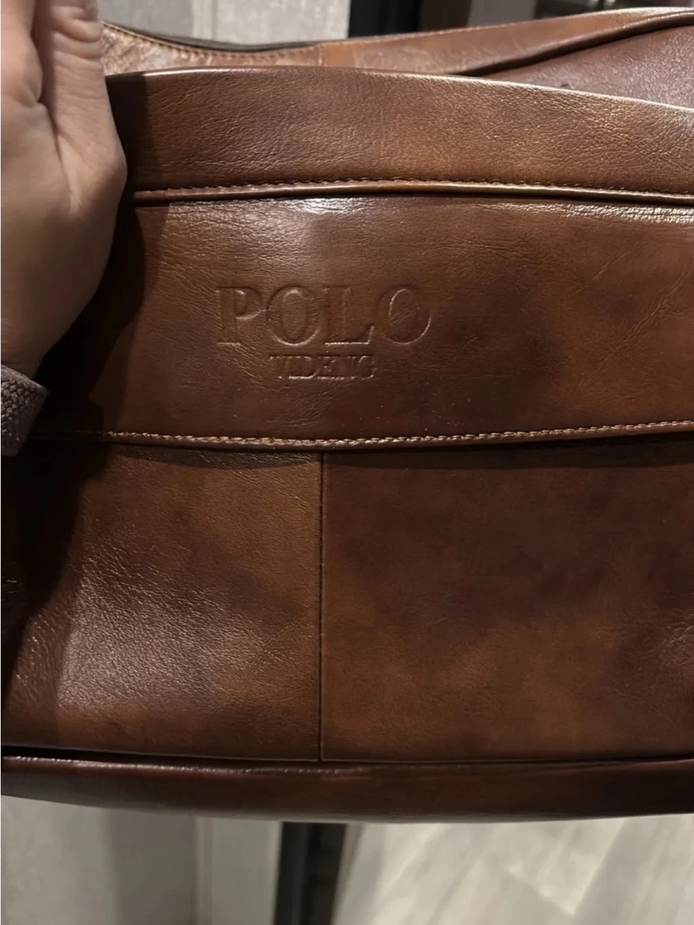 Polo Men's Brown Leather Briefcase with Top Handle - Professional Work Bag